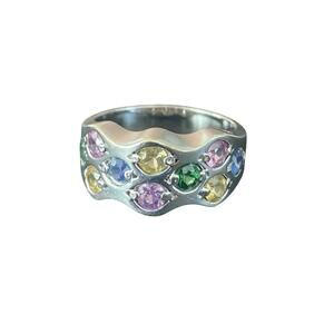 Le Vian 18K White Gold Multi-Gemstone Rainbow Band Ring Size 6-6.5 Signed